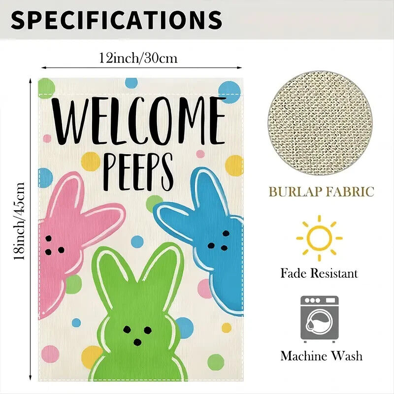 Welcome Peeps Colorful Easter Garden Flag Double-Sided 12" x 18" NEW! Home & Garden:Yard, Garden & Outdoor Living:Décor:Flags Cozy Home Treasures